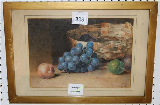 A.O. Hankey after Hunt, watercolour, Still life - fruit and a basket, signed and dated 1966(-)